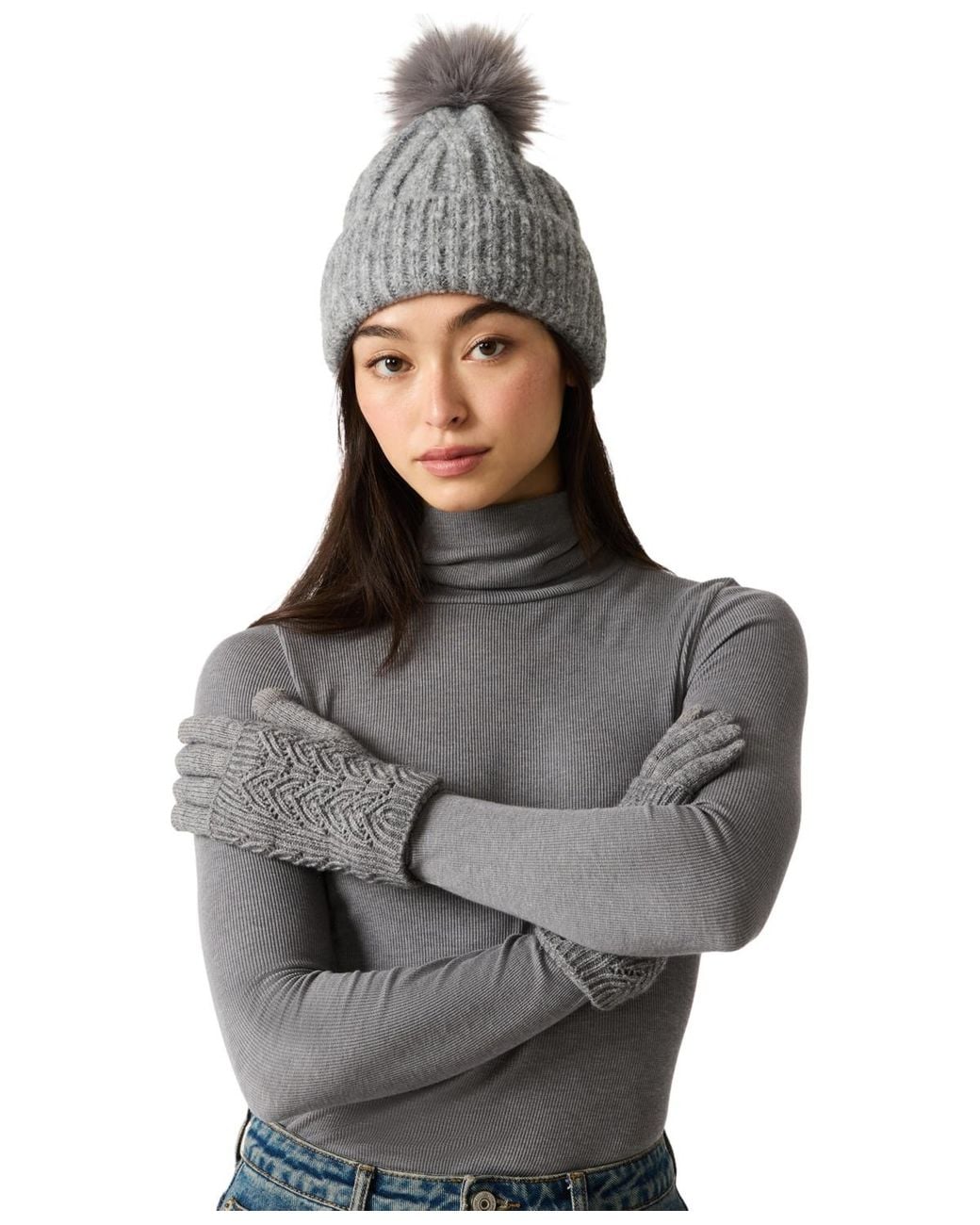 Steve Madden Gray Convertible Pointelle Cuff Gloves
