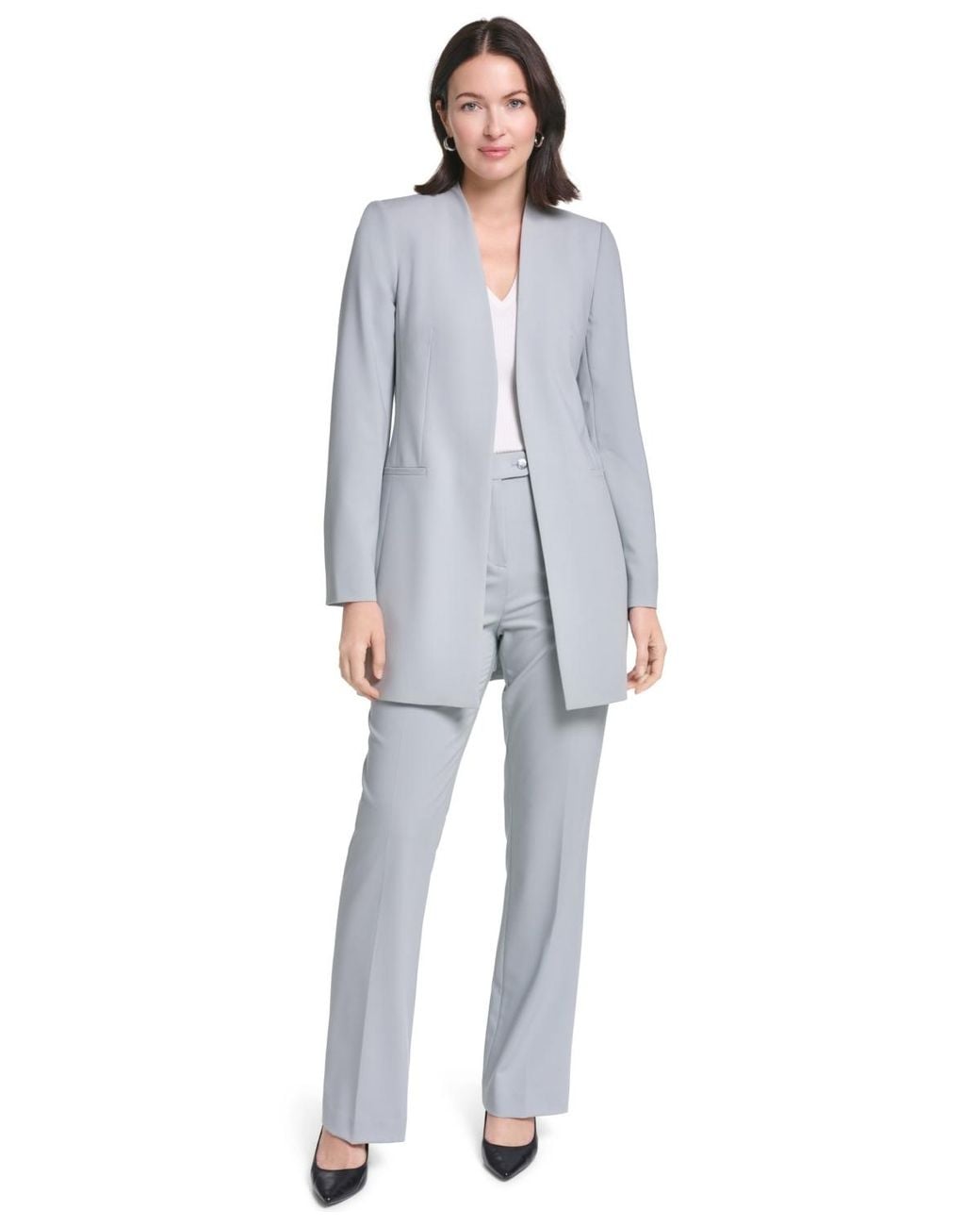 Calvin Klein Blue Collarless Open-front Long Topper Jacket
