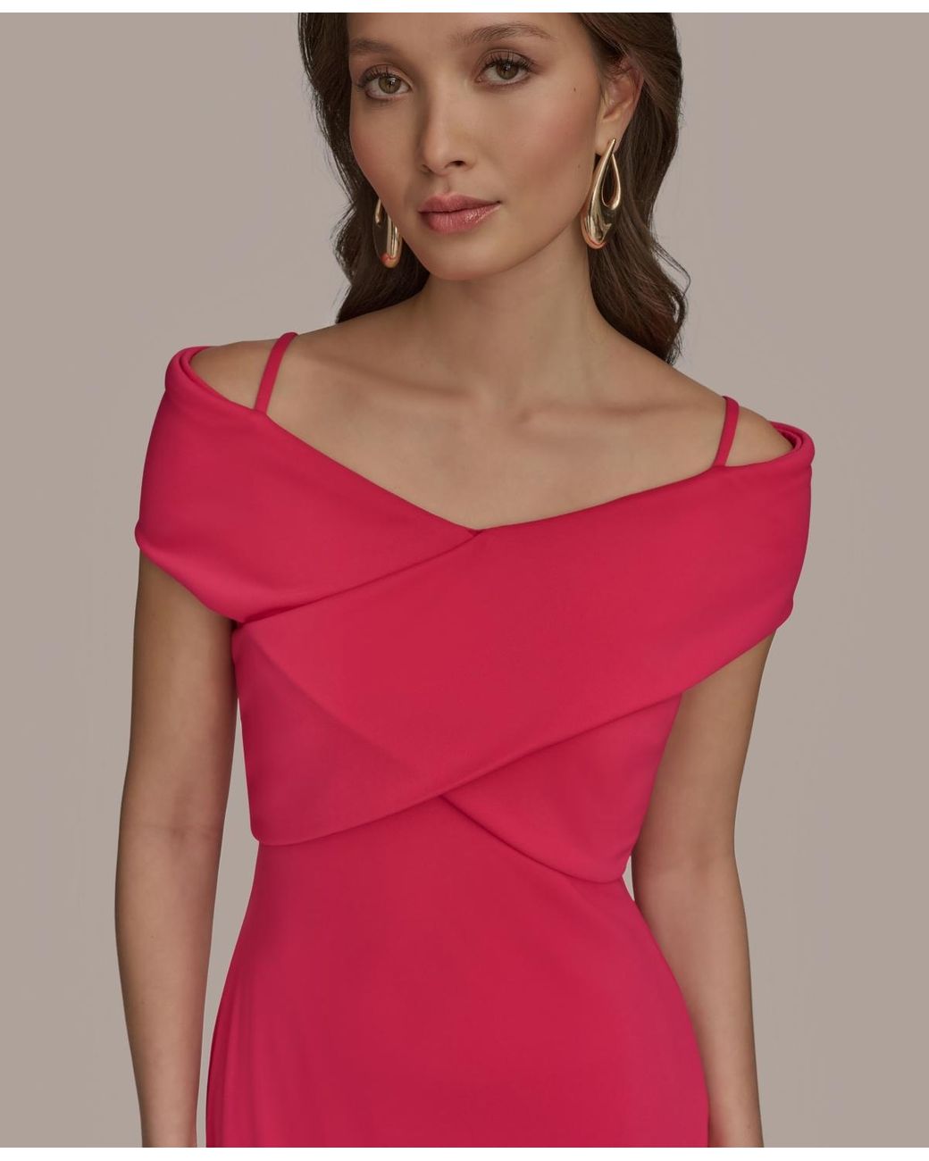 donna karan new york women's criss-cross off-shoulder dress Donna Karan Criss-cross Off-shoulder Dress in Pink