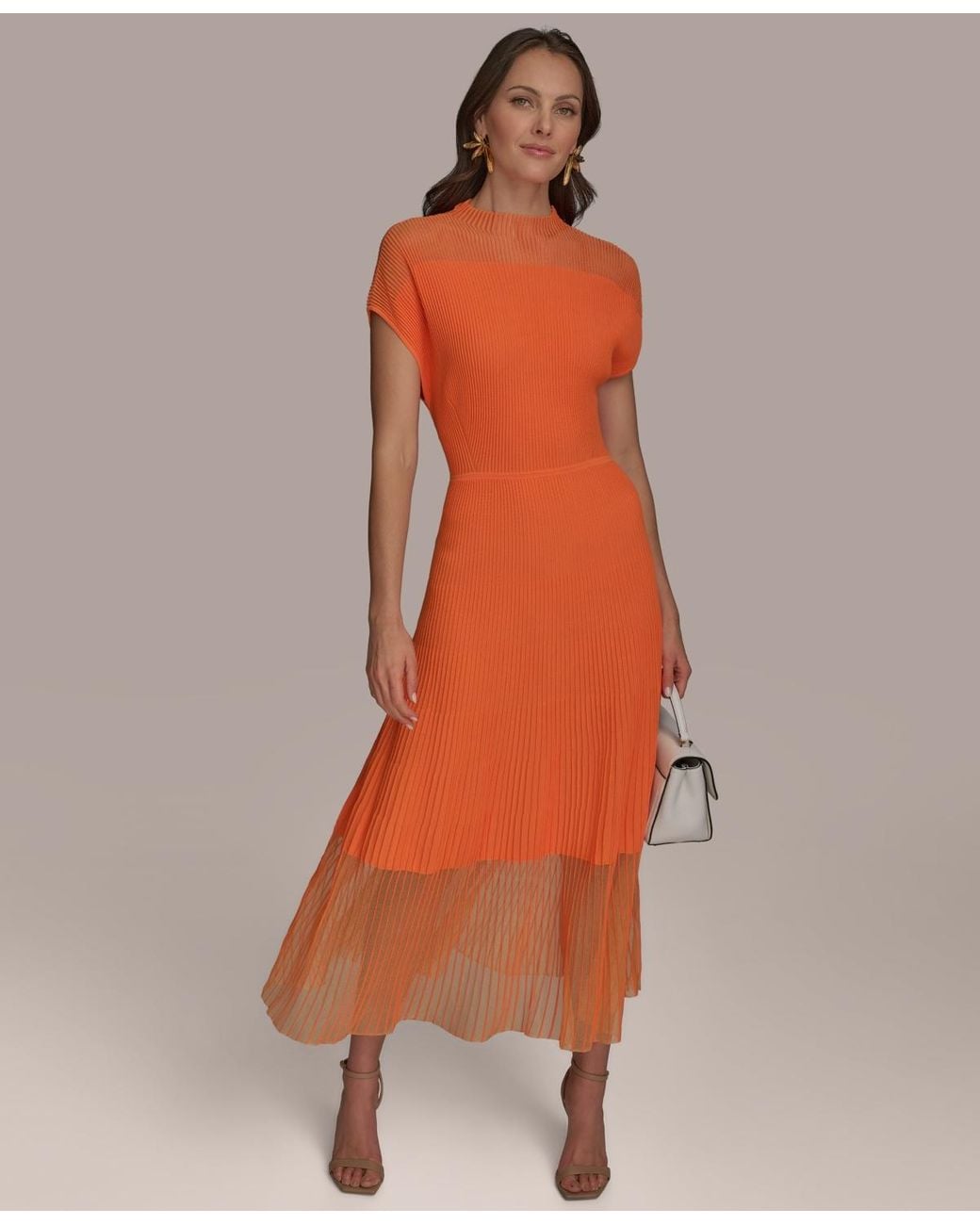 donna karan mock neck short sleeve ribbed knit midi dress Donna Karan Mock Neck Short Sleeve Ribbed Knit Midi Dress