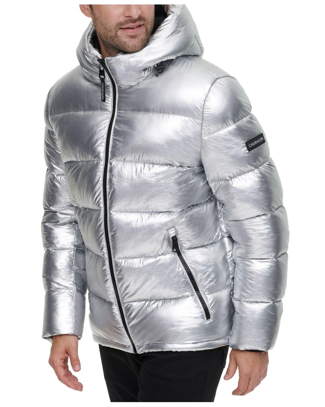 Calvin Klein Synthetic High Shine Puffer Jacket in Silver (Metallic) for Men - Lyst
