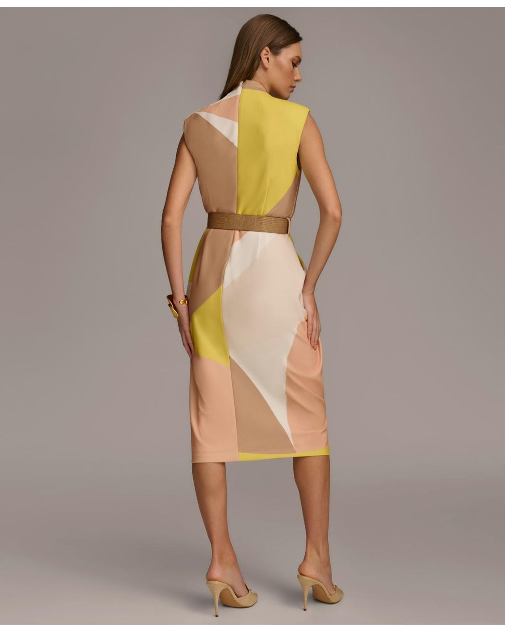 Donna Karan Donna Karan V-neck Sleeveless Belted Sheath