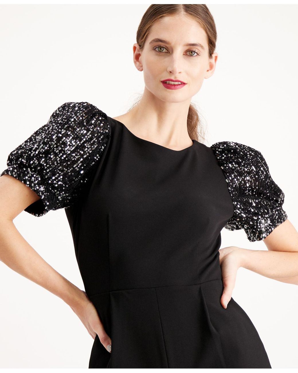 Calvin Klein Sequined Puff-sleeve Jumpsuit in Black | Lyst