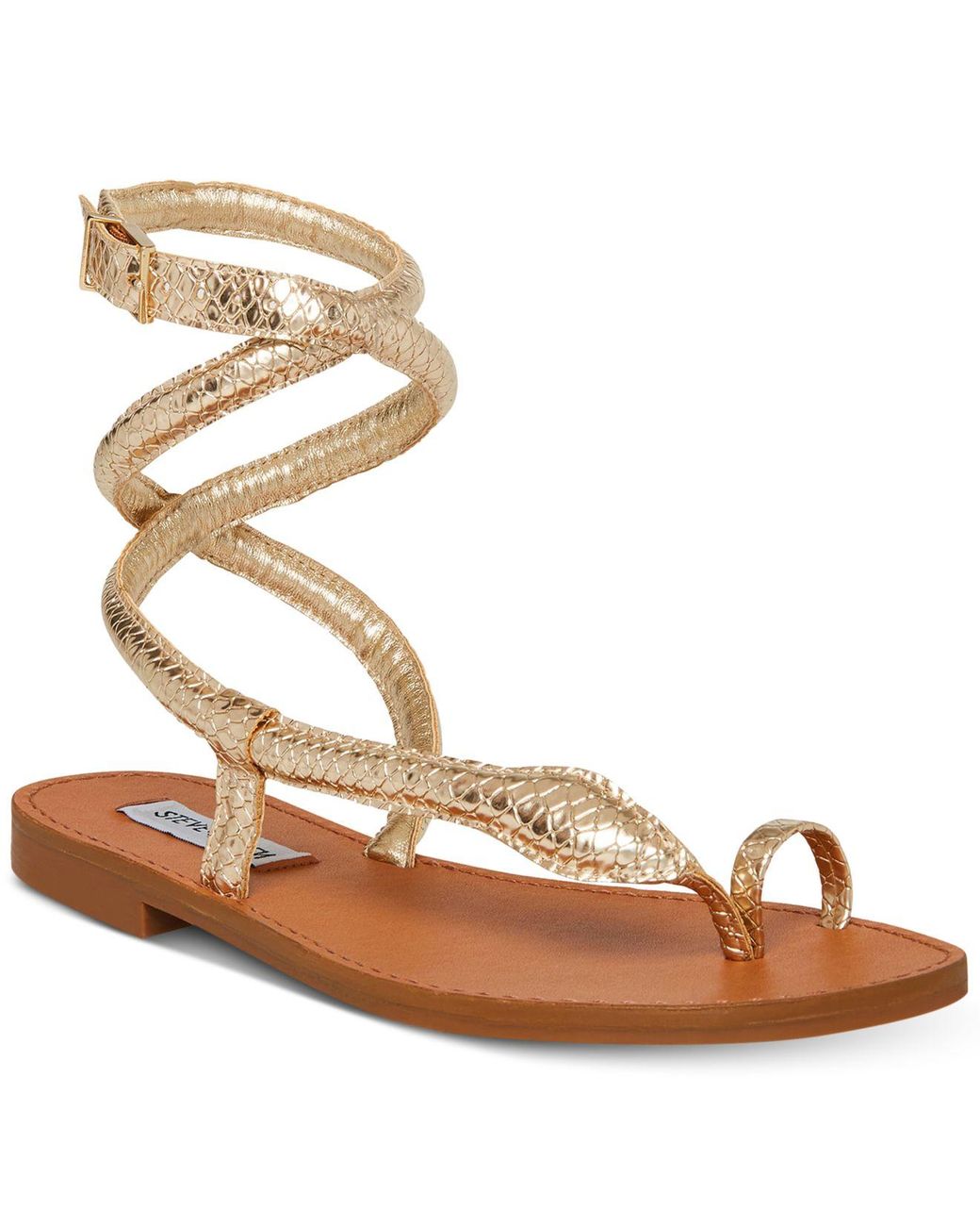 Steve Madden Scales Ankle-wrap Flat Sandals in Metallic | Lyst