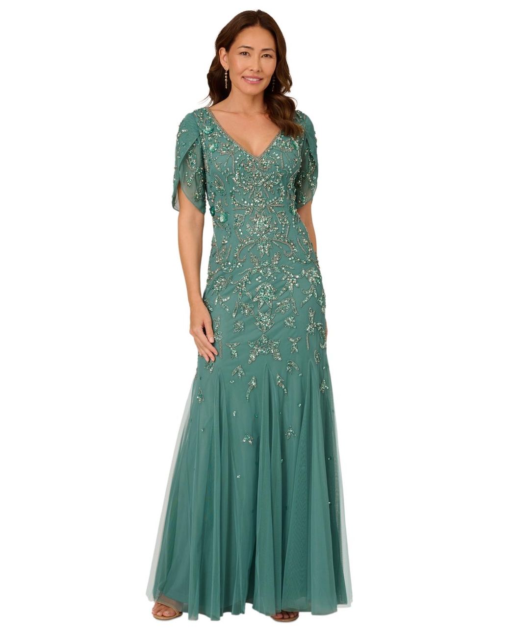 adrianna papell green sequin dress Amazon.com: Adrianna Papell Women's Cold Shoulder Bead Gown, Vivid Emerald, 4 : Clothing, Shoes & Jewelry