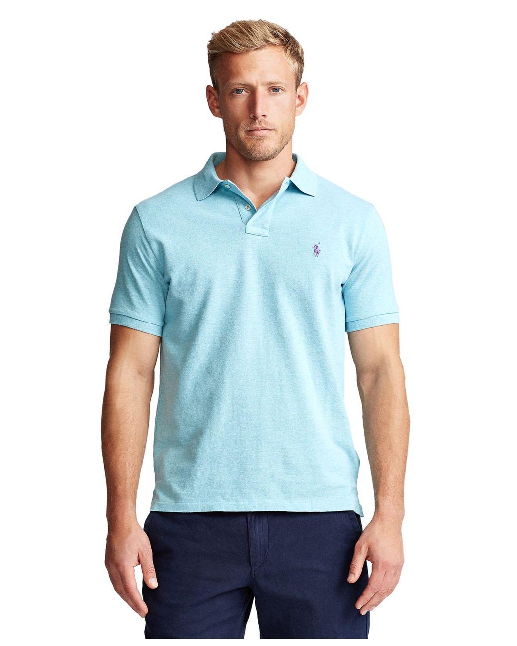 Polo Ralph Lauren Cotton Custom Slim Fit Mesh Polo in Blue for Men - Lyst