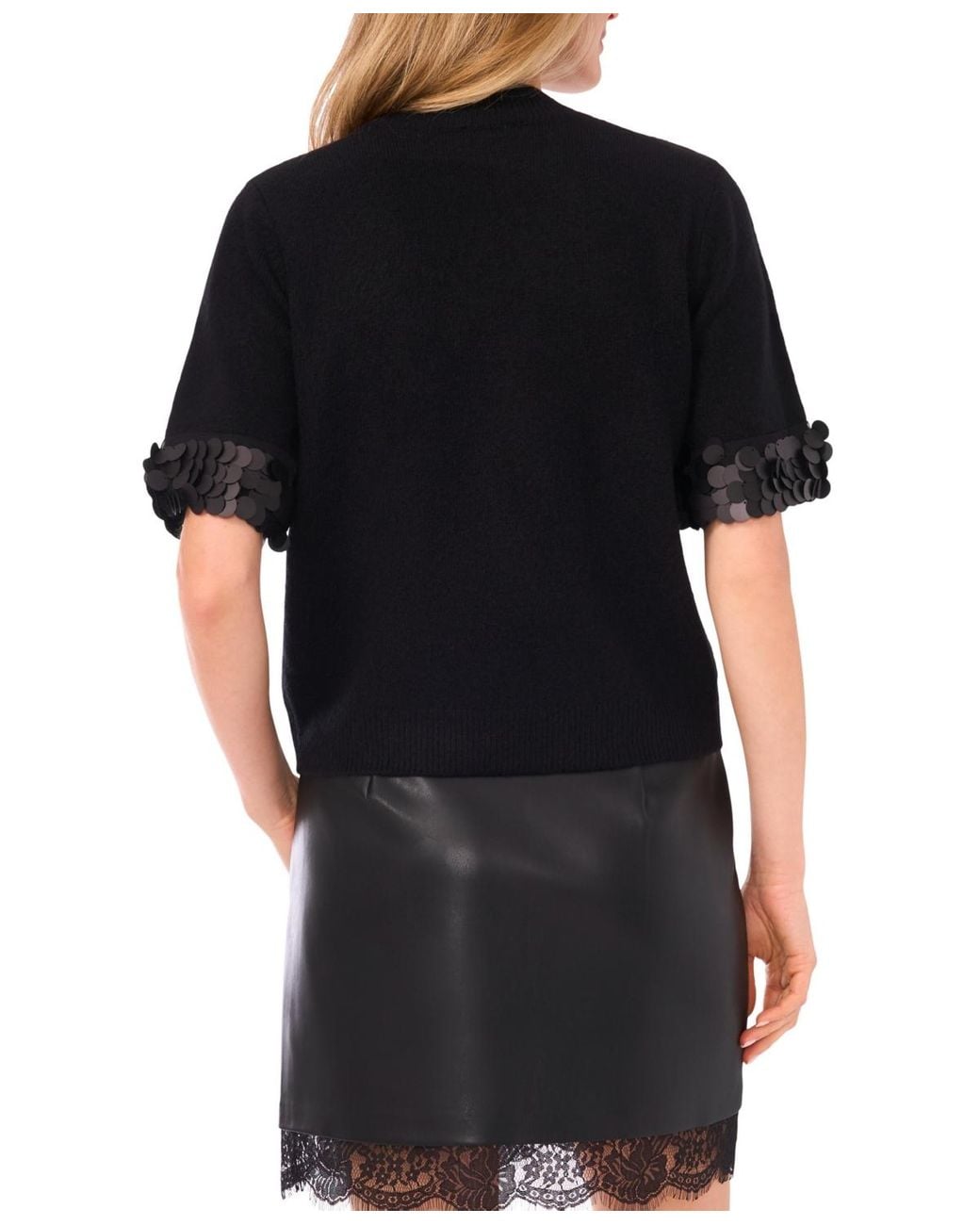 Vince Camuto Black Mock Neck Short Sleeve Sweater