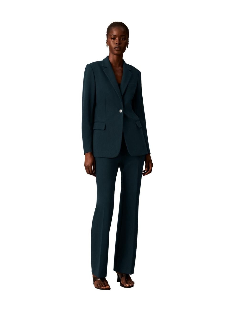 Calvin Klein Blue Petite One-button Notch Collar Jacket