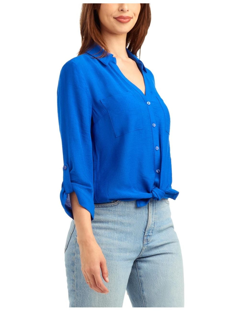 Bcx Blue Textured Button-front Top