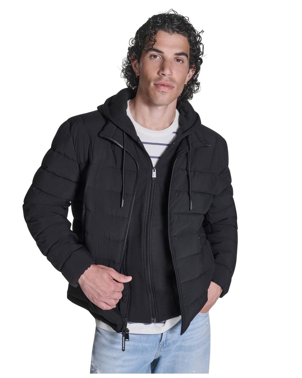 Converse Black Lightweight Hooded Bib Puffer Jacket for men