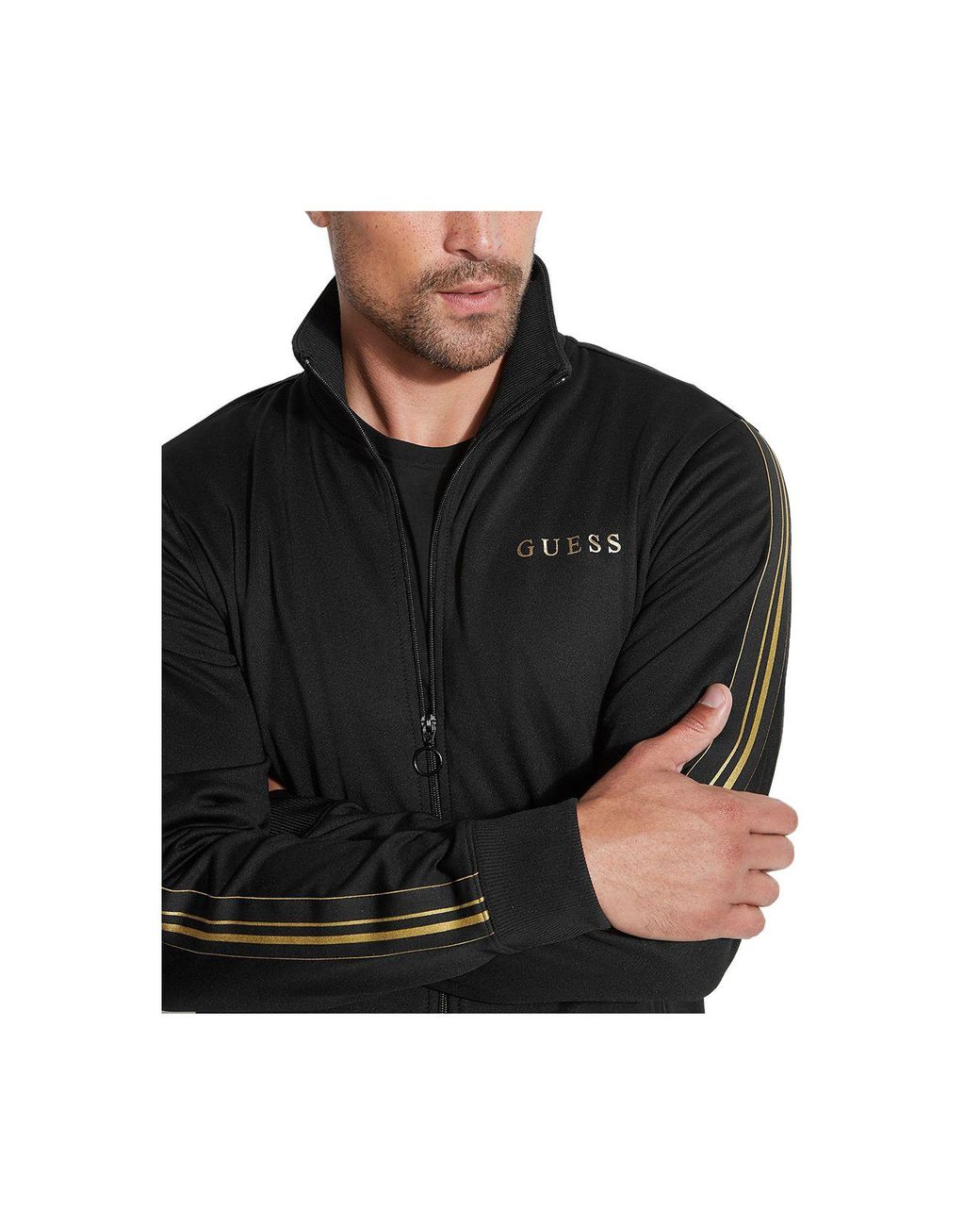 Guess Gold Stripe Track Jacket in Black for Men | Lyst