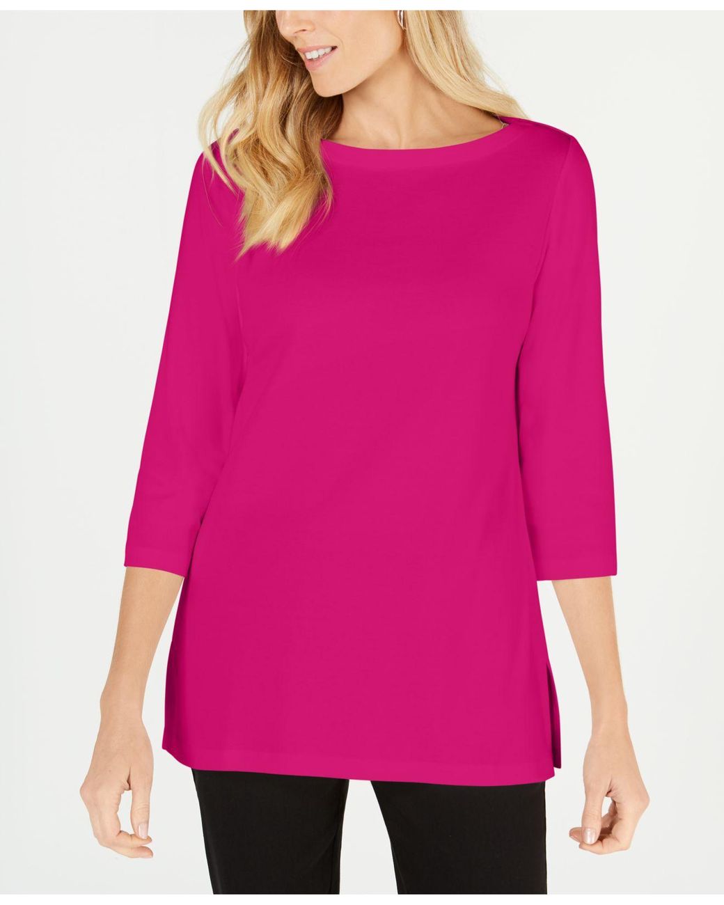 Karen Scott Cotton Boat-neck 3/4-sleeve Knit Top, Created For Macy's in ...