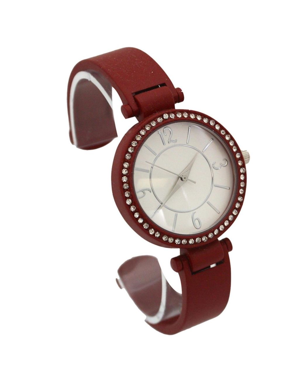 Olivia Pratt Red Solid Colors And Rhinestone Detail Bangle Watch