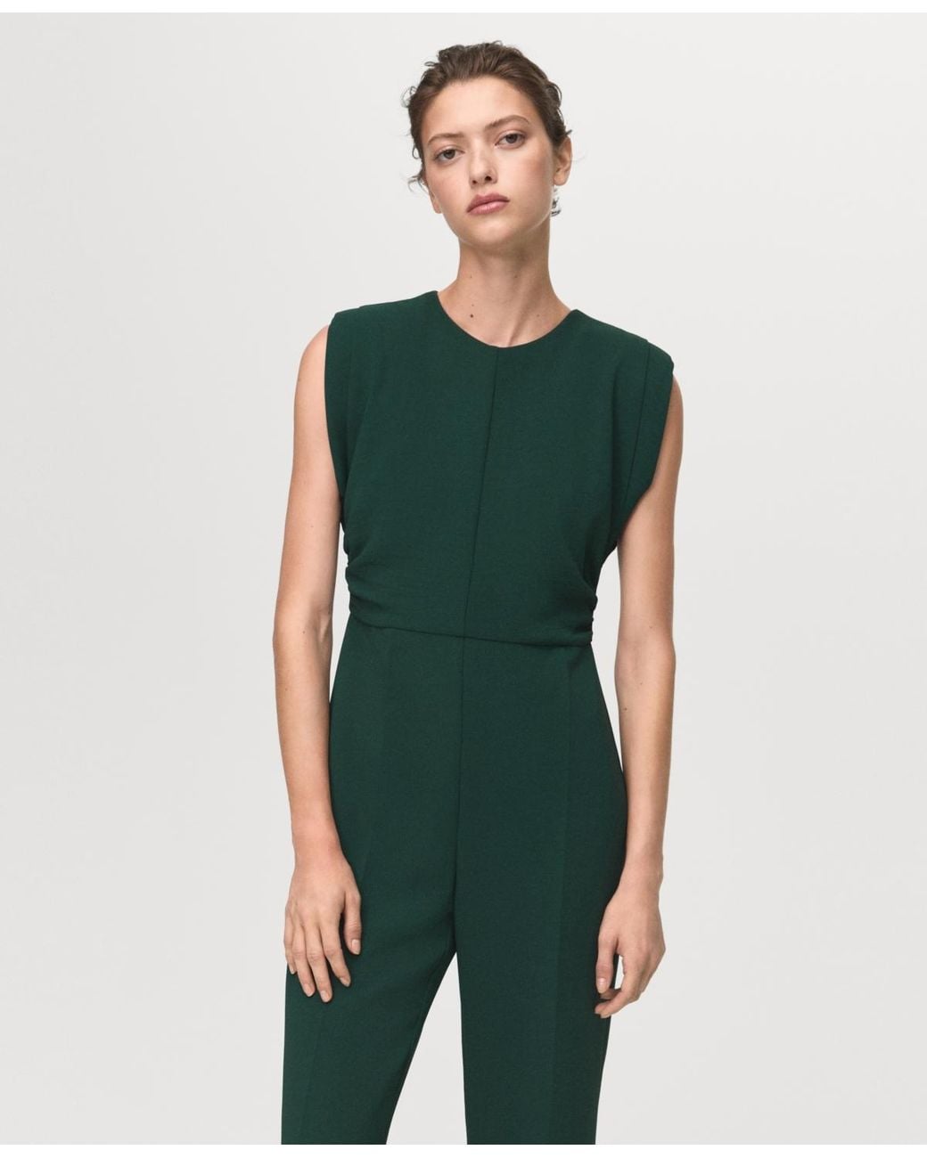 Mango Green Ruched Long Jumpsuit