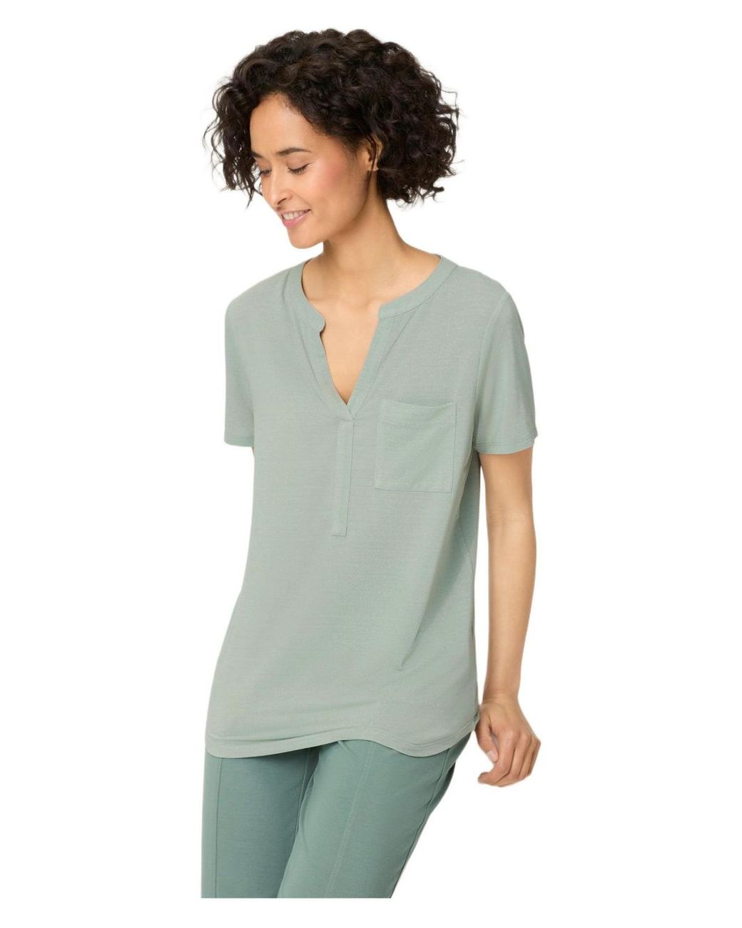 Olsen White Shimmer Split Neck T-shirt