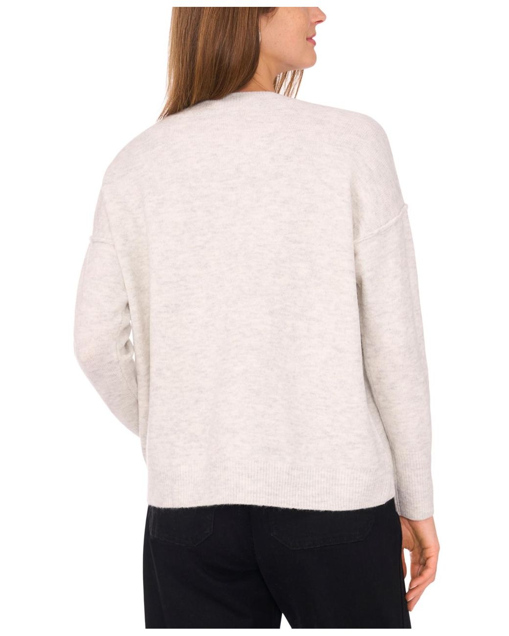 Vince Camuto White Cozy Crewneck Star-print Dropped-shoulder Sweater
