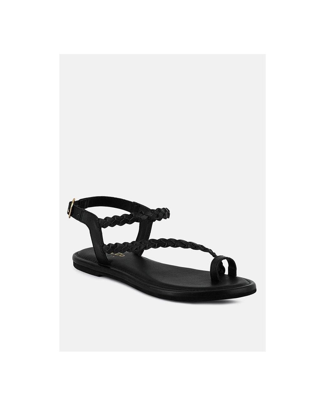 Rag & Co Black Stallone Braided Flat Sandals