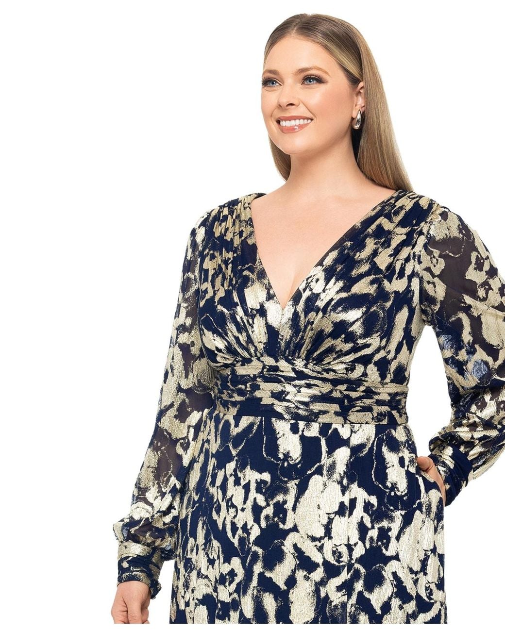 slim fit dress slacks Elegant Beaded Navy Blue Long Sleeves A-Line Evening Dress SS063 – Sharon  Said main image 1