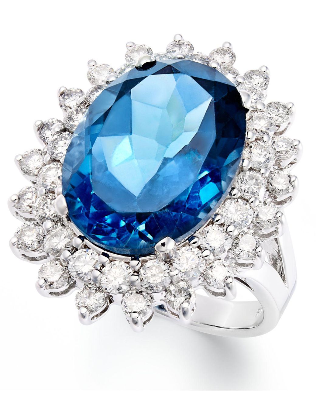 Macy's 14k White Gold Ring, London Blue Topaz (12 Ct. T.w.) And Diamond ...