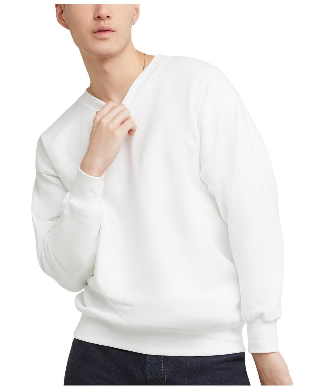 Hanes White Ultimate Heavyweight Fleece Crewneck Sweatshirt for men