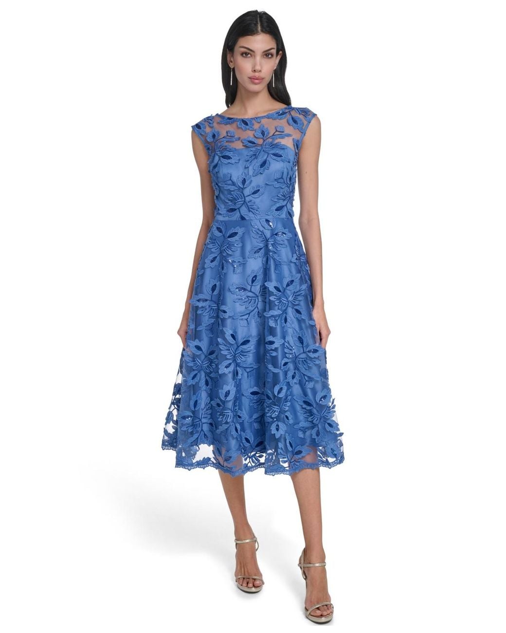 Eliza J Illusion Boat Neck High-low Dress in Blue