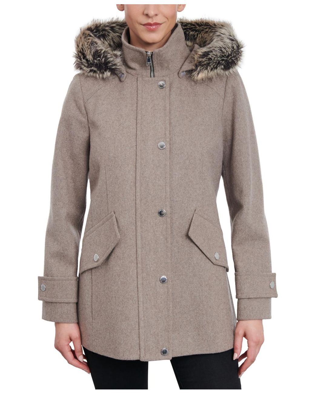 London fog faux clearance fur hooded puffer coat