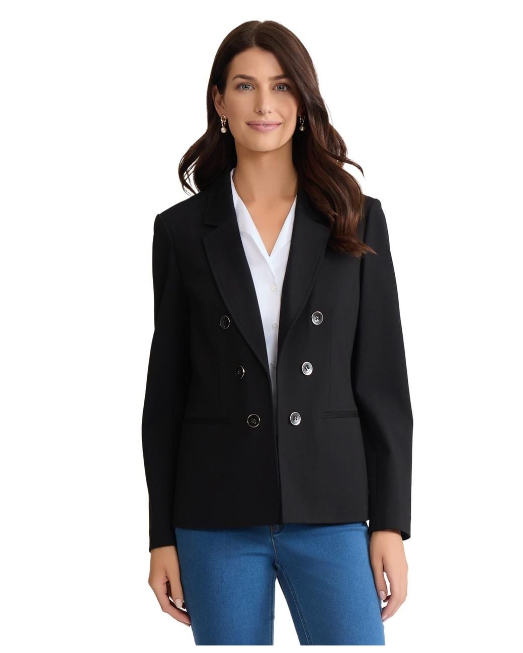 Jones New York Black Button Front Double Breasted Compression Jacket