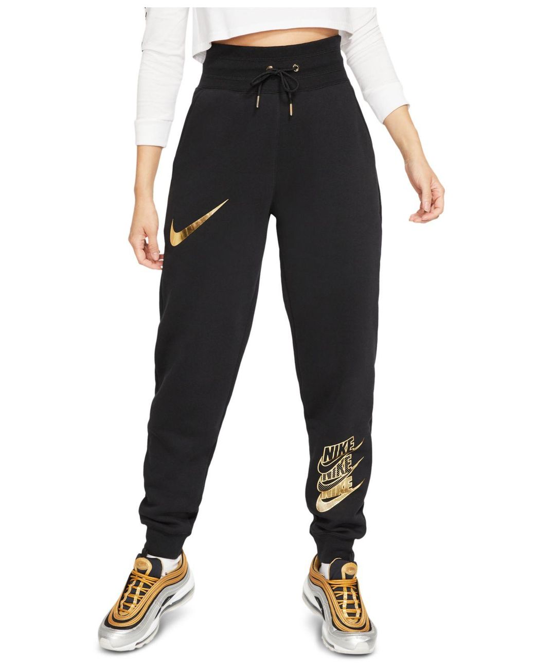 Nike Sportswear Shine Metallic Logo Sweatpants in Black | Lyst