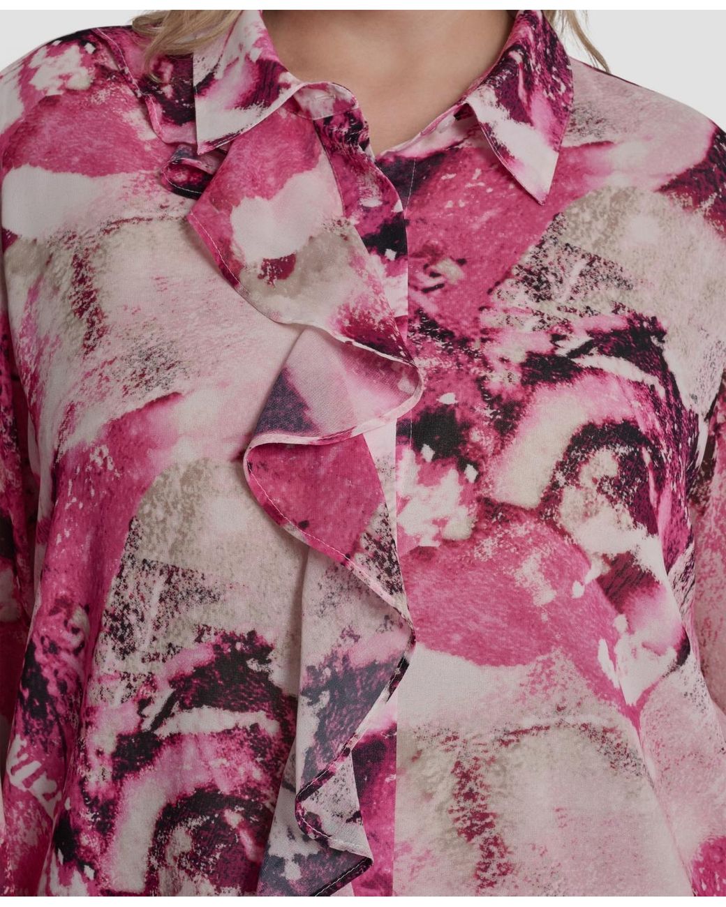 DKNY Pink Plus Size Printed Button-front Top