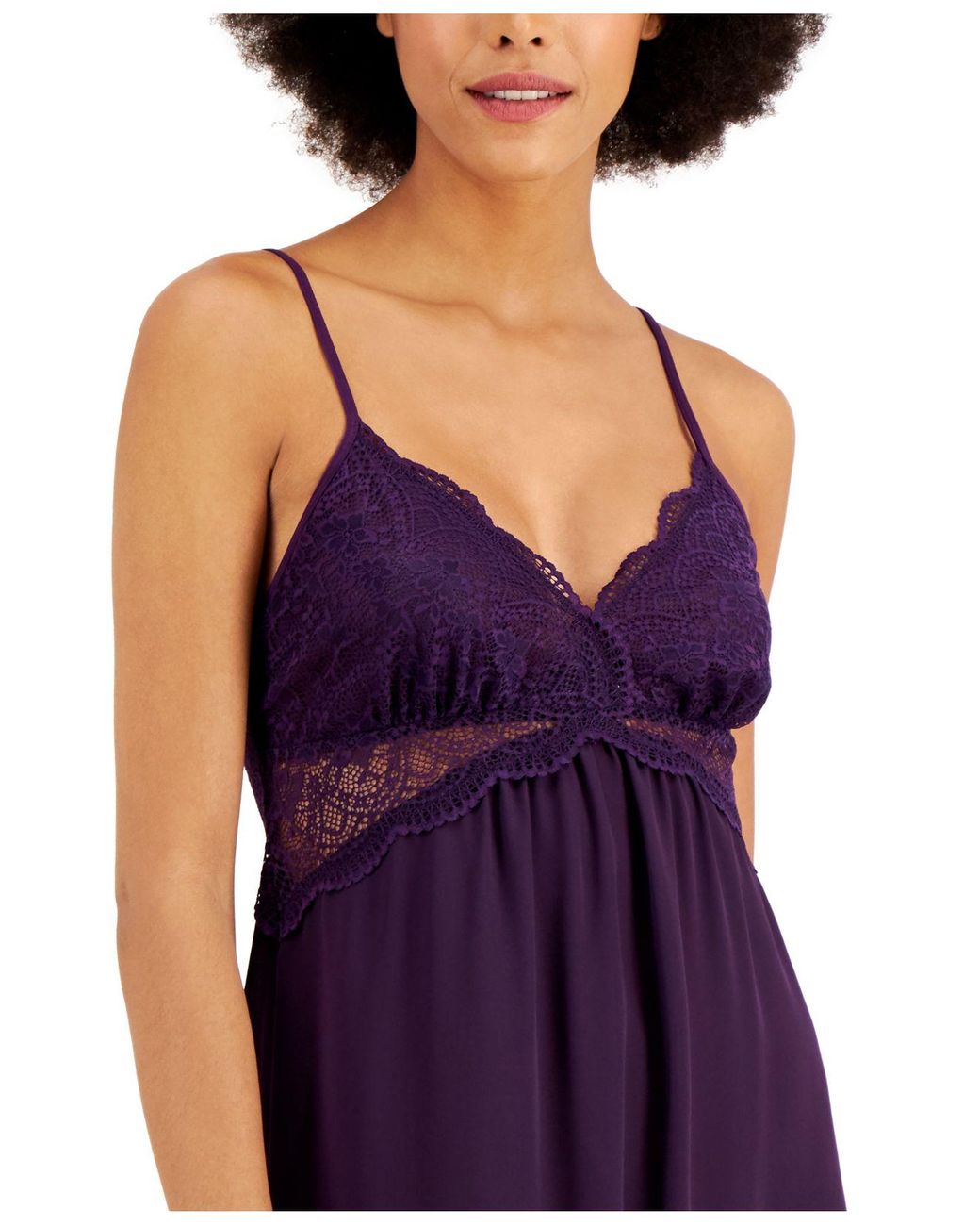INC International Concepts Lace & Chiffon Nightgown Lingerie, Created For  Macy's in Purple