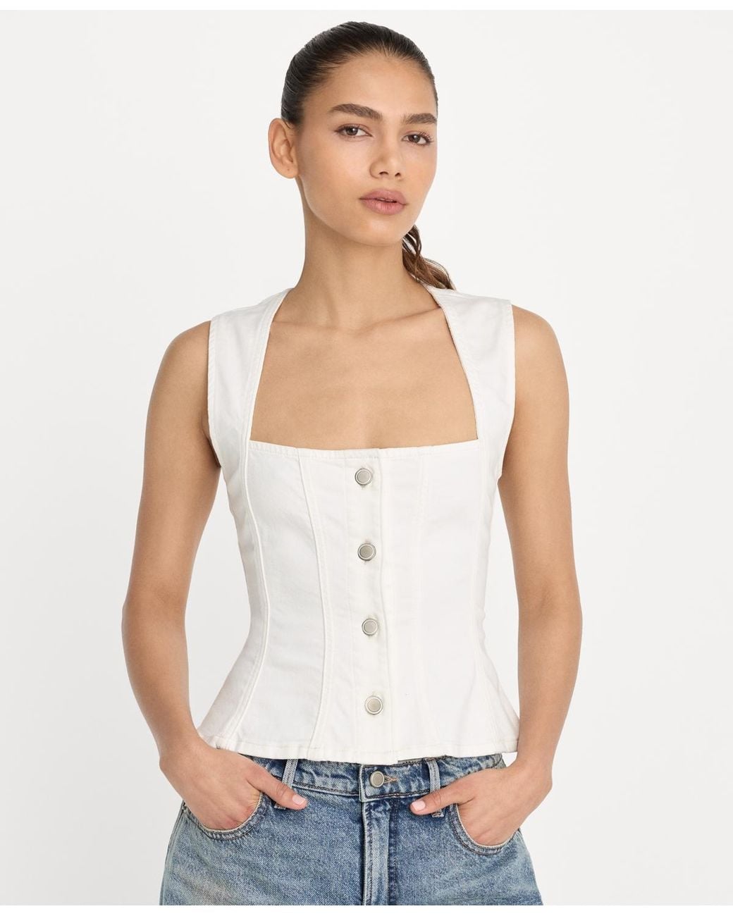 GOOD AMERICAN Blue Button-front Peplum Top