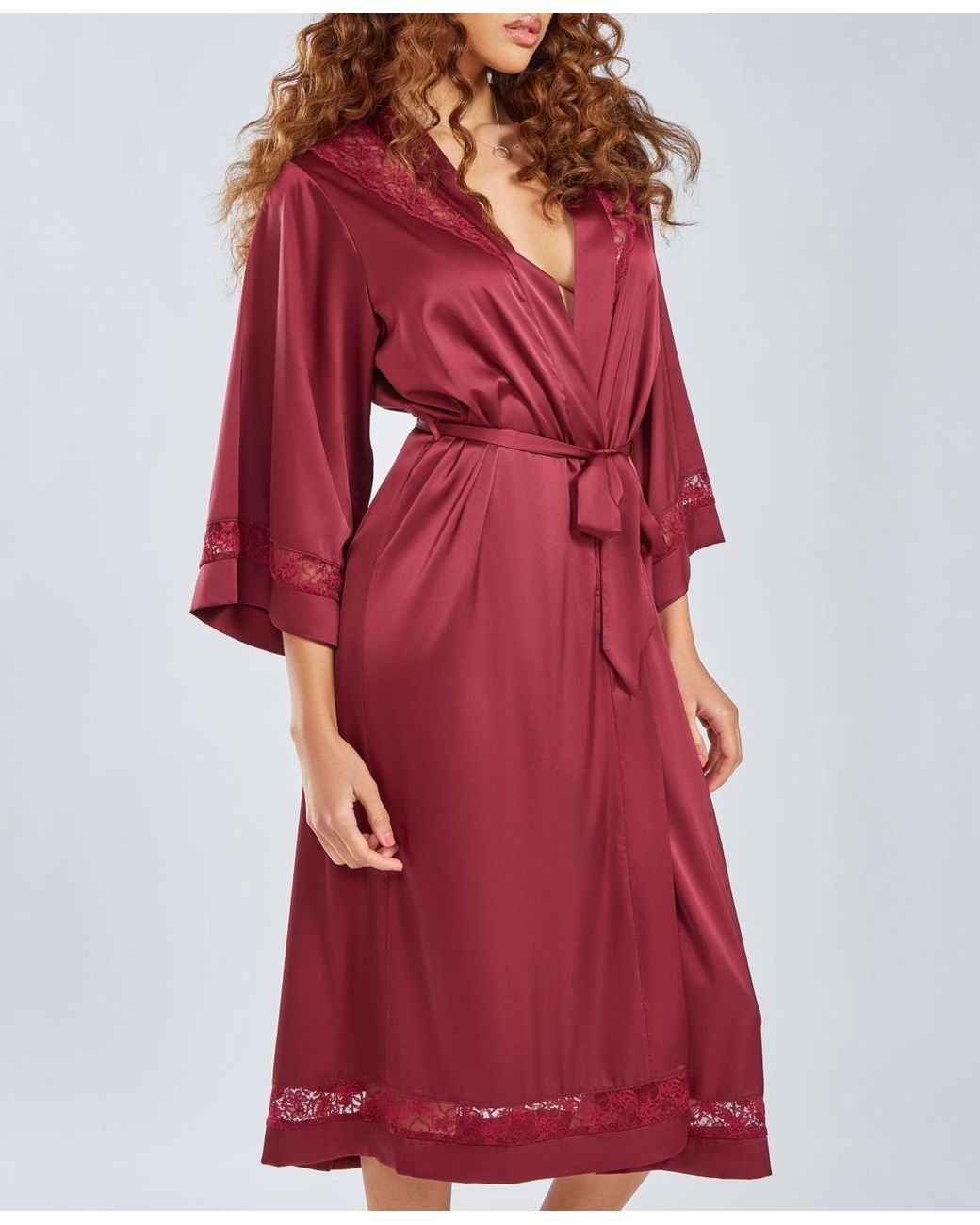 iCollection Silky Long Robe in Red | Lyst