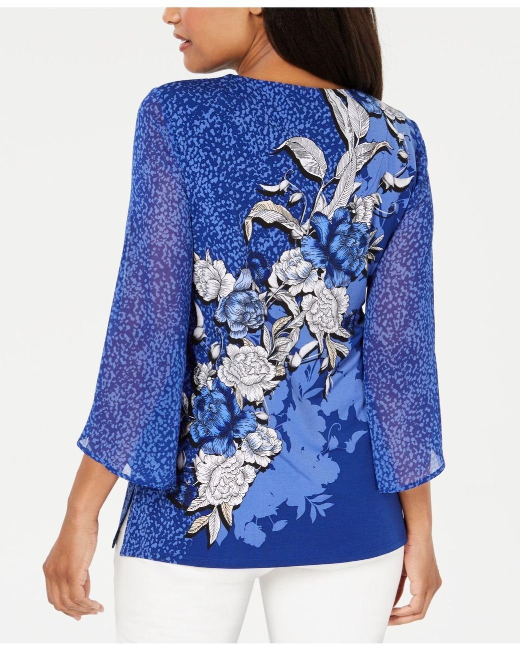 Jm Collection Petite Floral-Print Satin Blouse, Created for Macy's