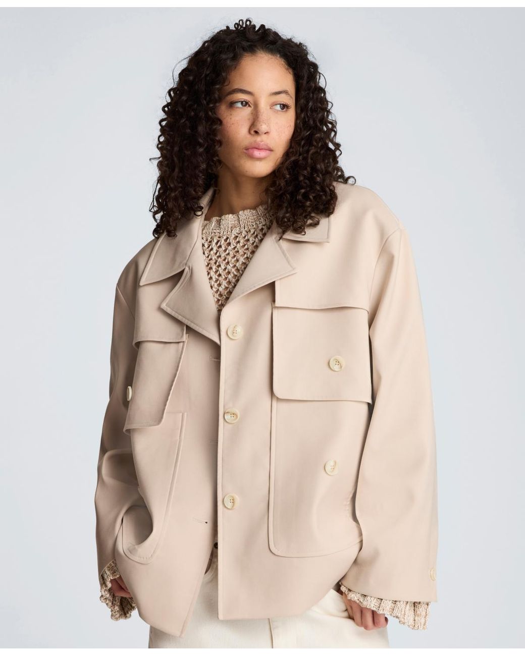 Kenneth Cole Natural Multi-pocket Button-front Jacket