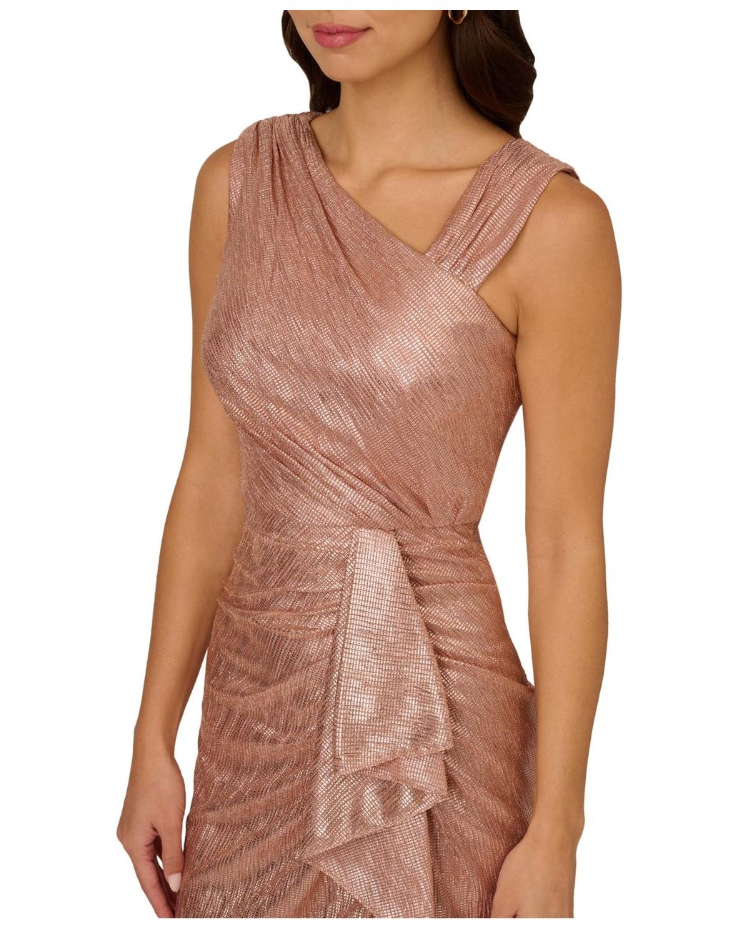 Adrianna Papell Waterfall-ruffle Metallic-finish Gown in Brown | Lyst