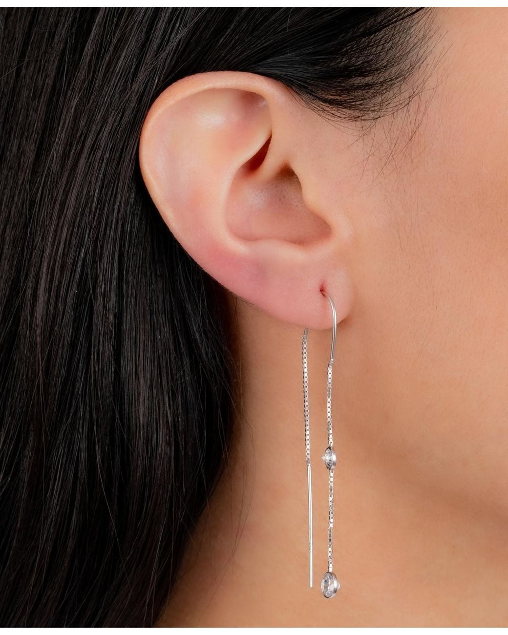 Macy's White Crystal Box Chain Threader Earrings