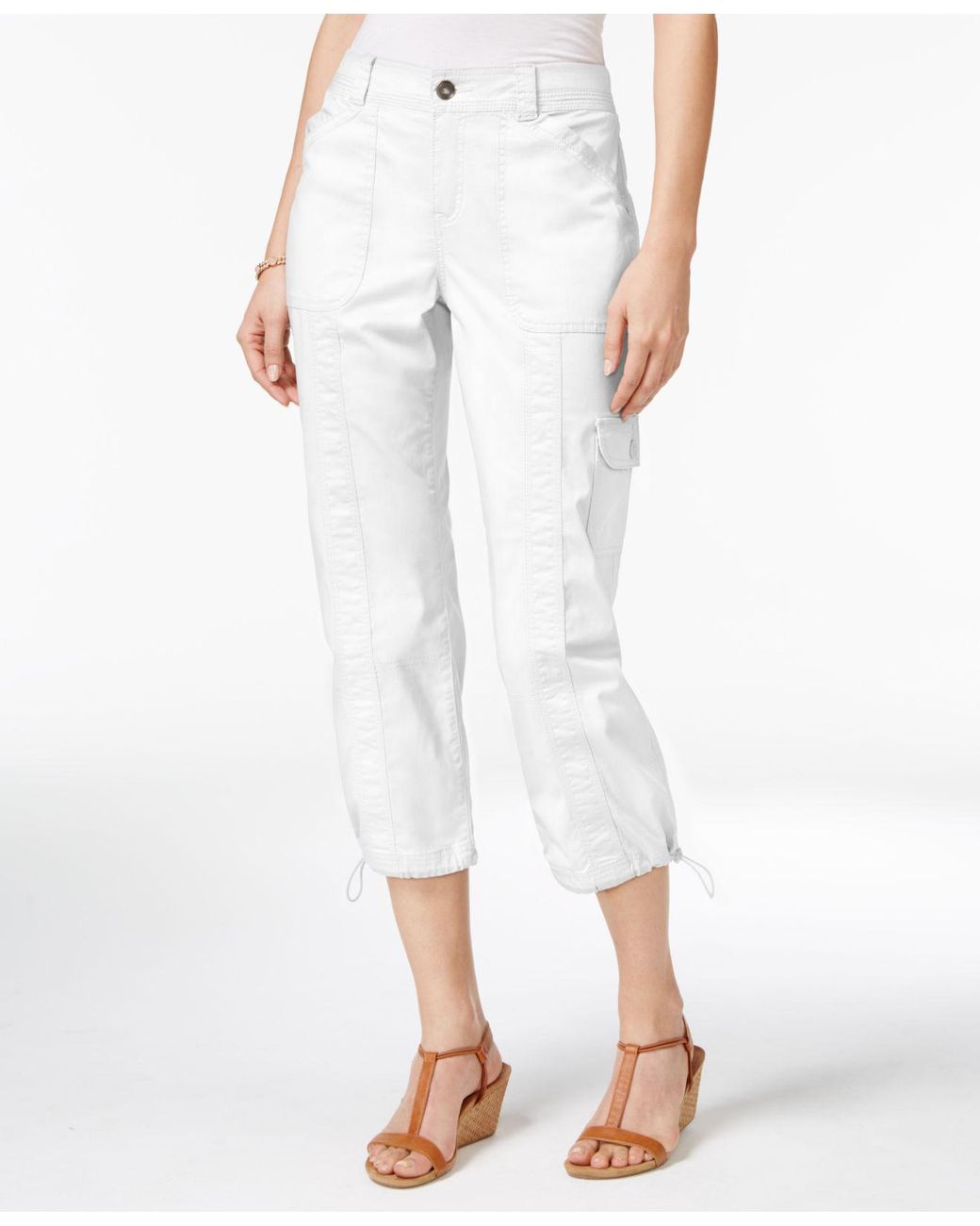 Style & Co. Petite Bungeehem Cargo Capri Pants in White Lyst