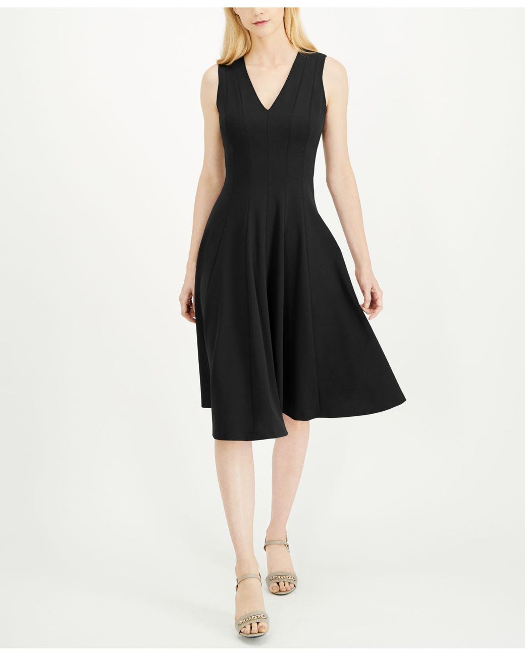 Calvin Klein Fit & Flare Midi Dress in Black | Lyst