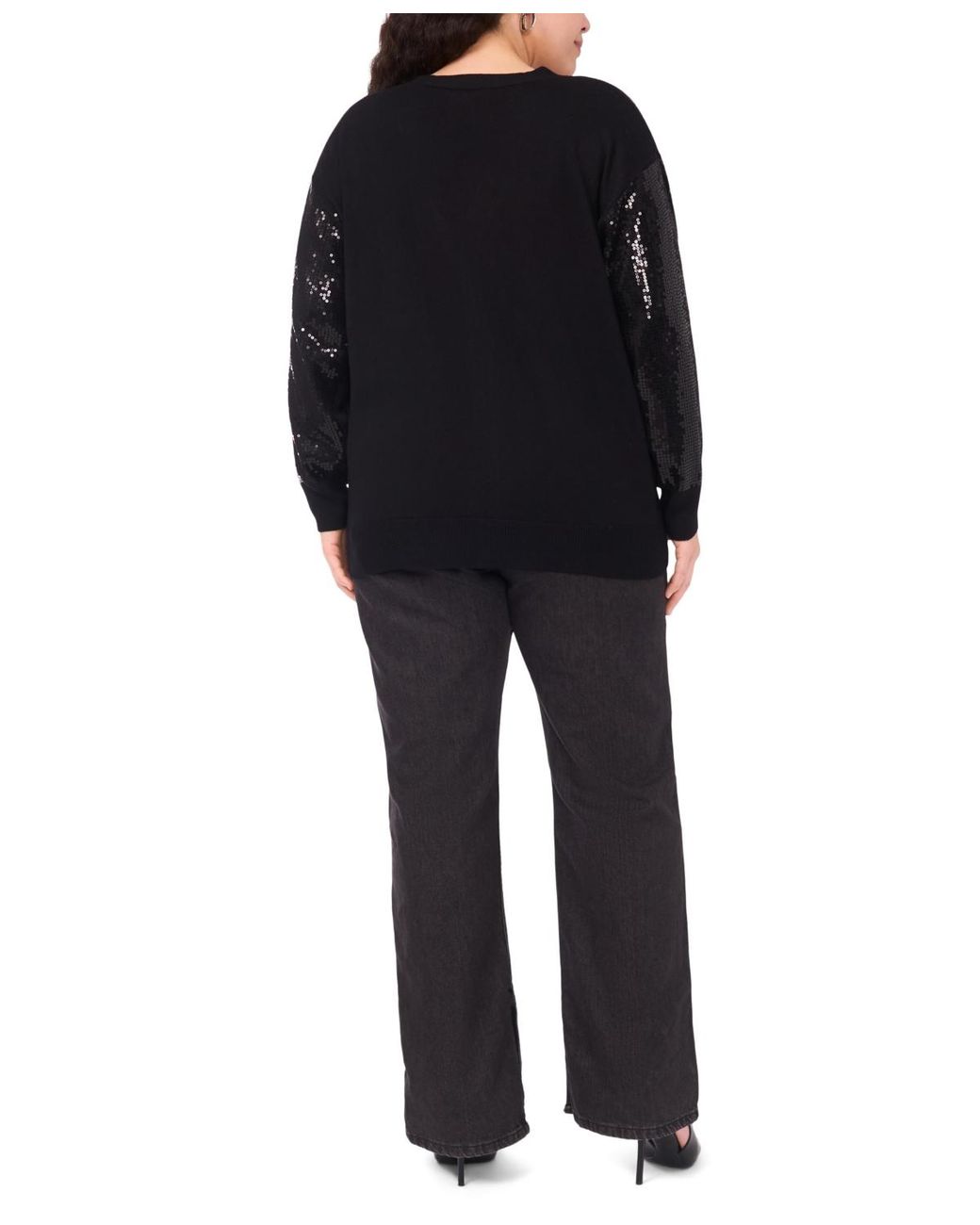 Vince Camuto Black Plus Size Sequined V-neck Cardigan Sweater