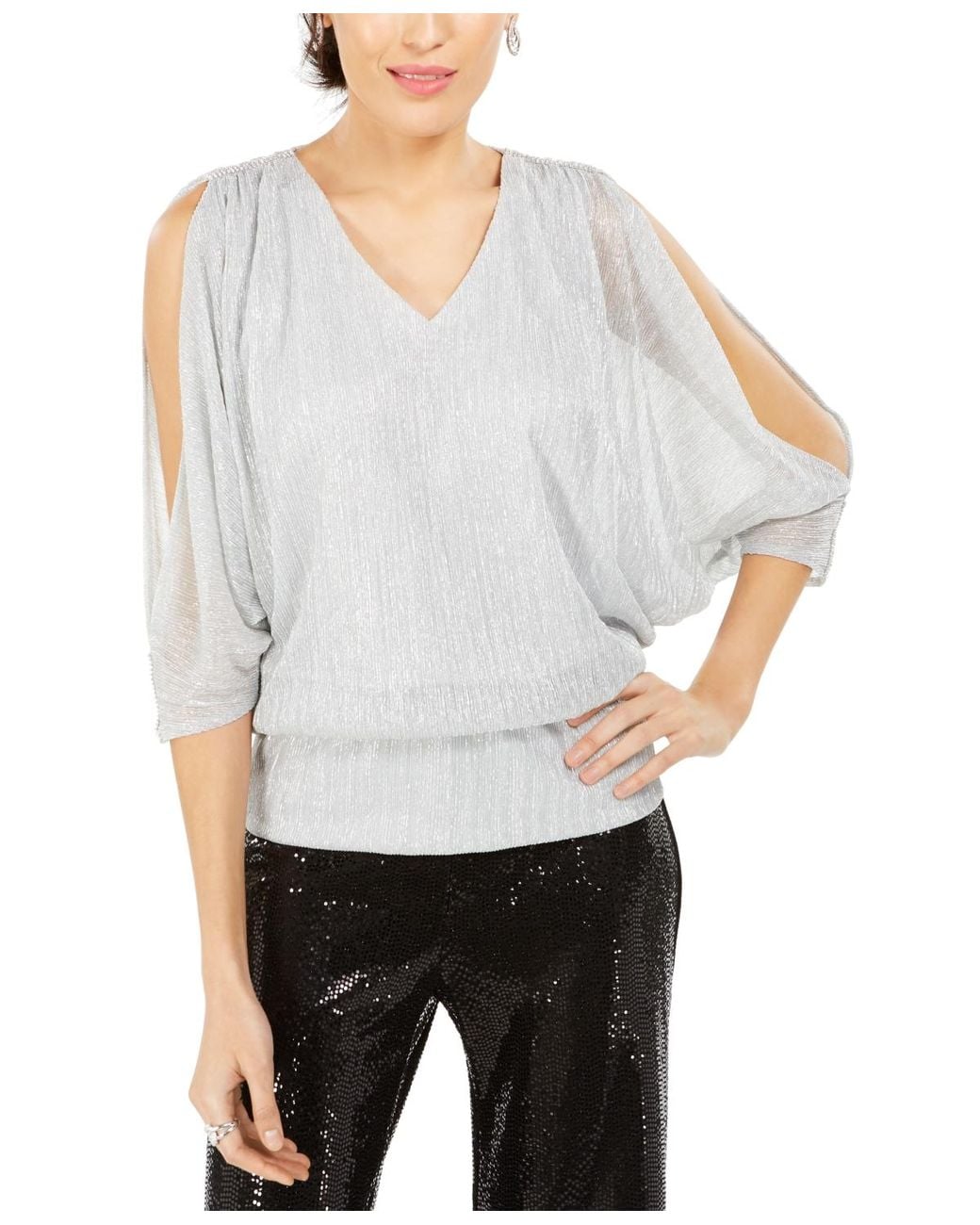 Msk Metallic Petite Embellished Cold-shoulder Top