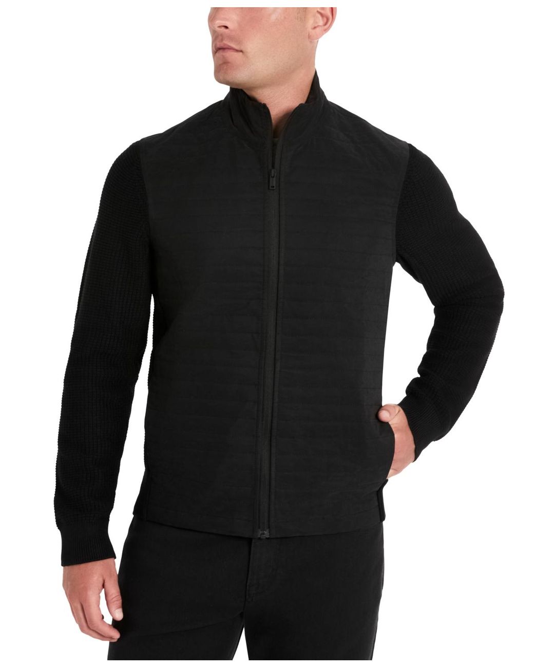 Kenneth Cole Quilted Zip-front Sweater Jacket in Black for Men