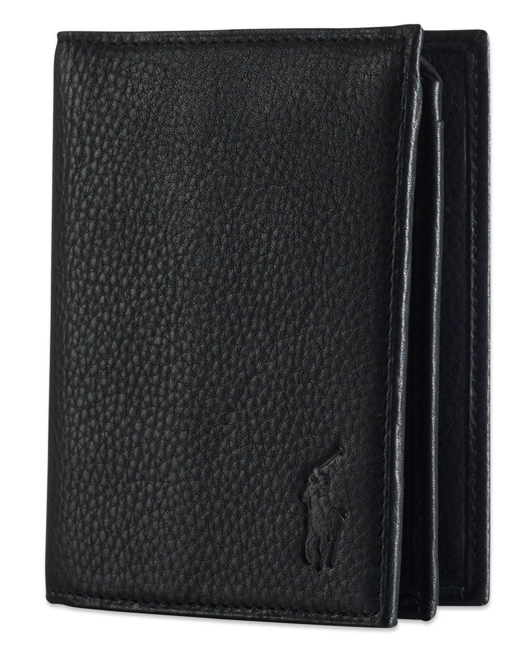 Polo Ralph Lauren Pebbled Leather Window Billfold Wallet in Black for