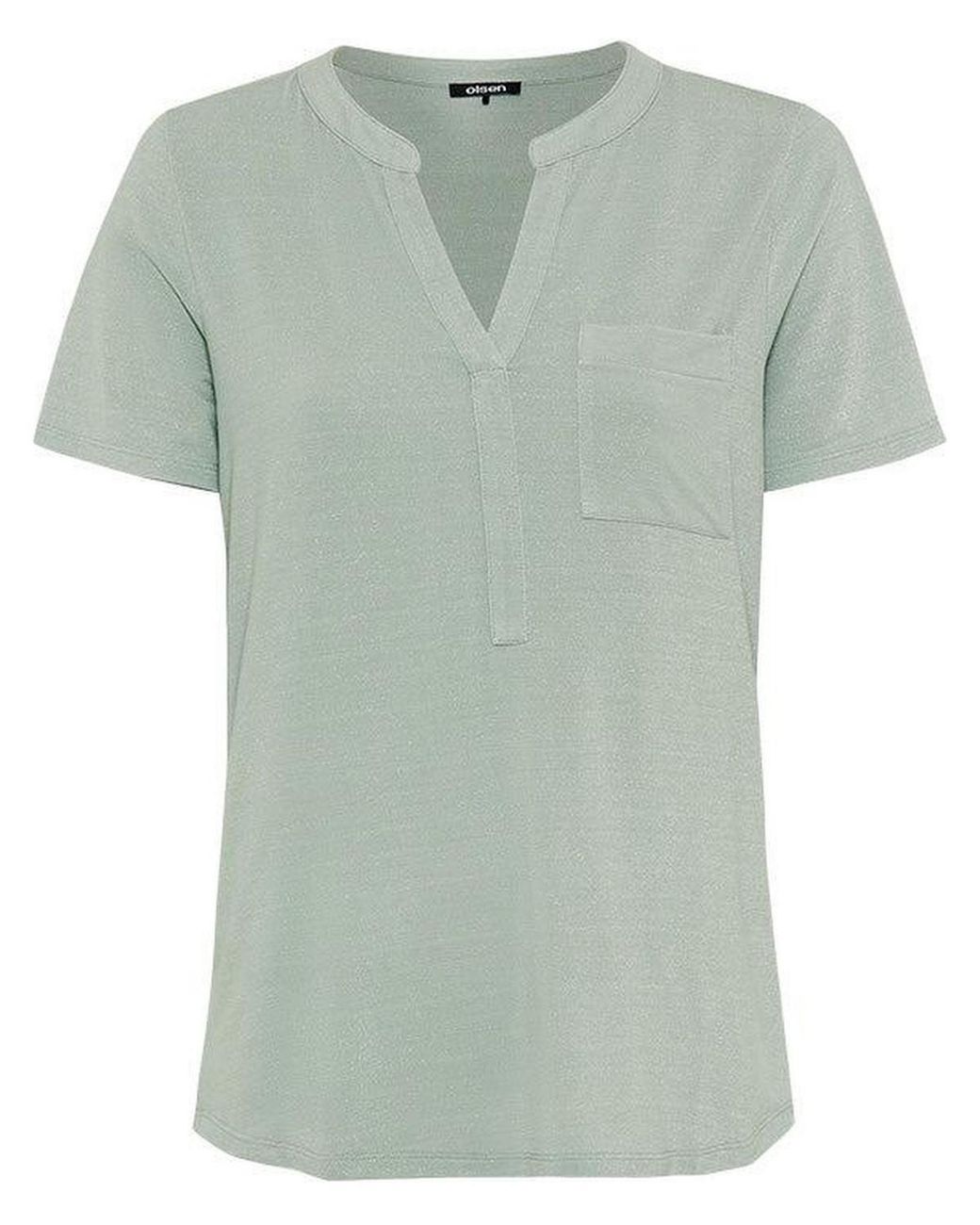 Olsen White Shimmer Split Neck T-shirt