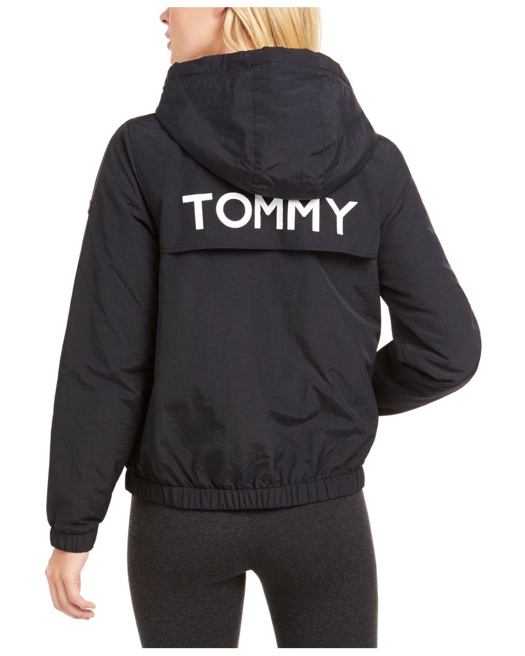Tommy Hilfiger Synthetic Sport Varsity-stripe Hooded Jacket in Black - Lyst