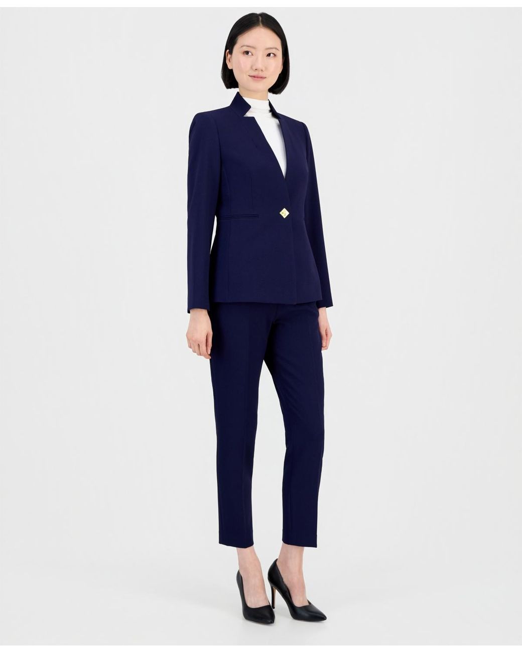 Tahari Blue Notched One-button Pantsuit