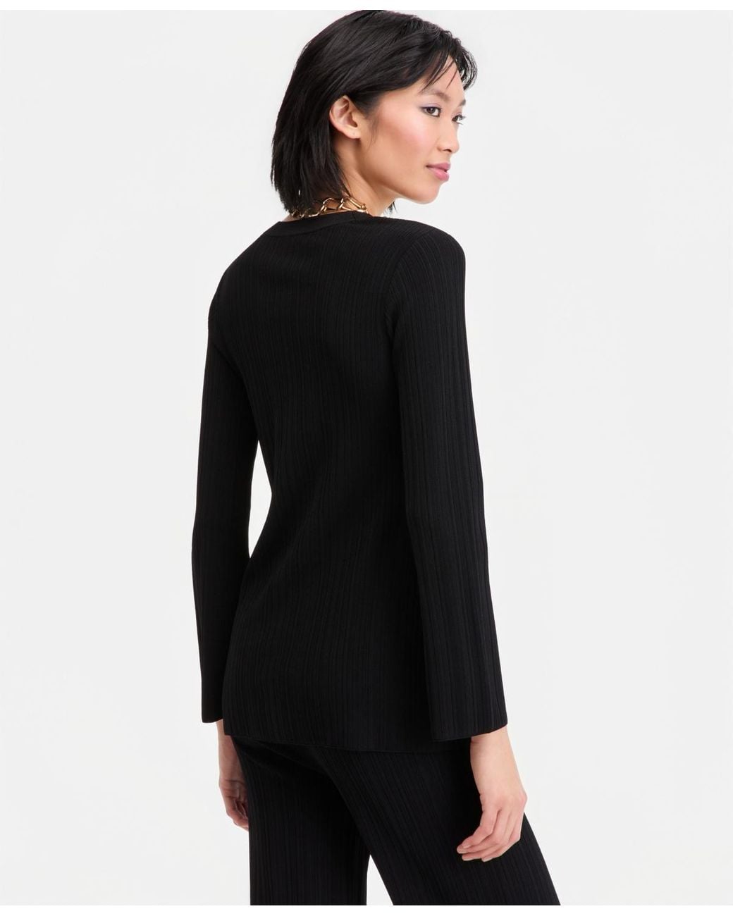 INC International Concepts Black Rib-knit Long Cardigan