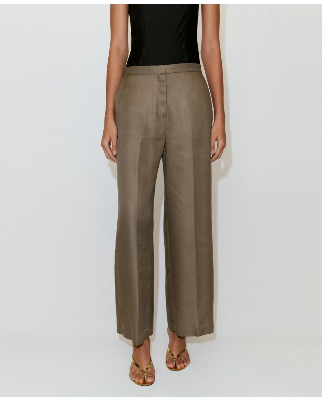 Mango Green High-waisted Lyocell Pants