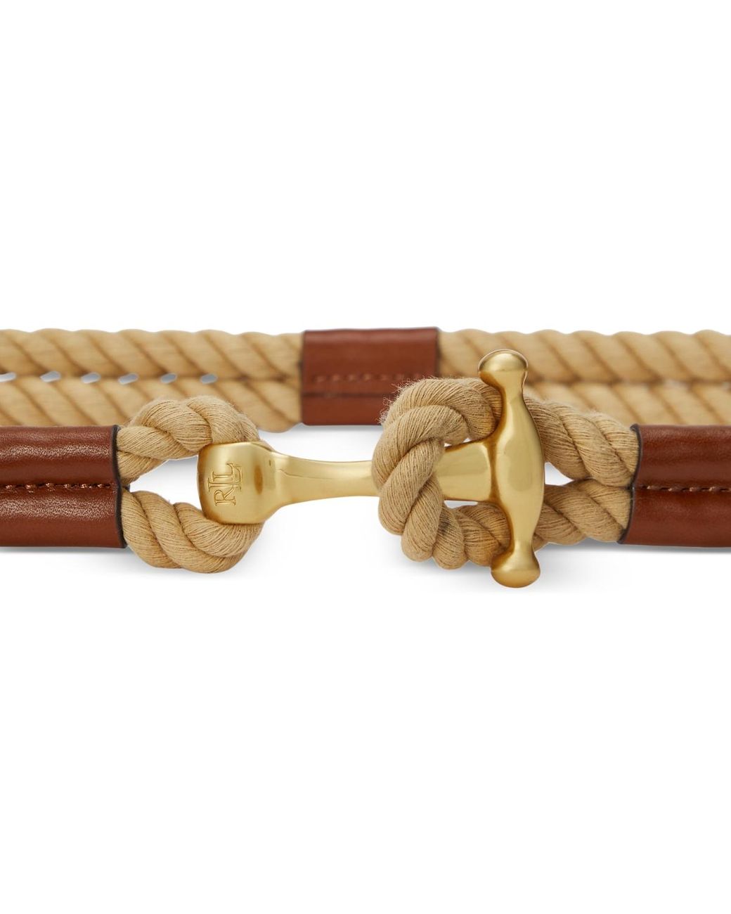 Ralph Lauren Leather-Trim Rope Toggle Woven Rope Belt with Brown Leather & Gold lauren-ralph-lauren-leather-  main image 4