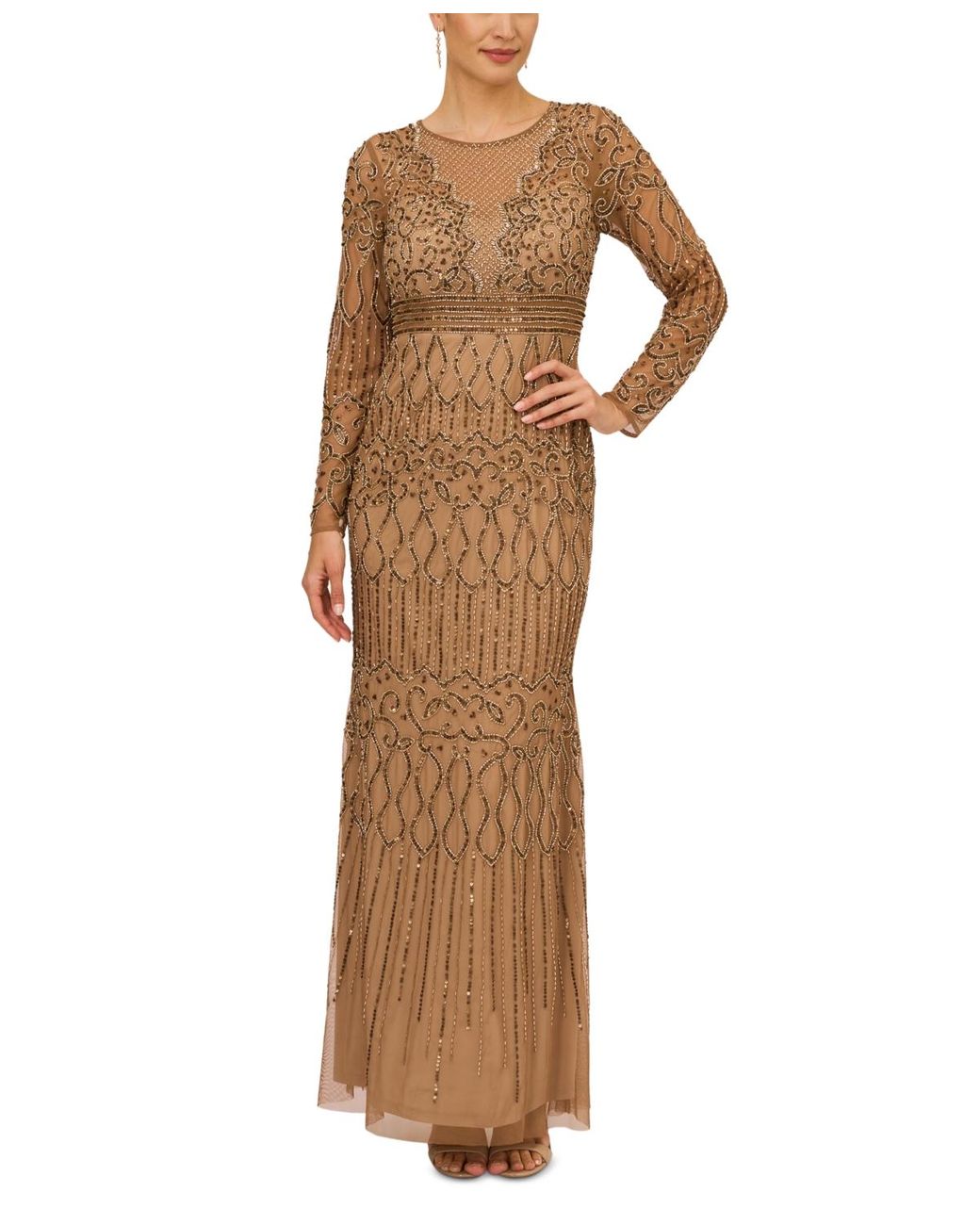 Adrianna papell gold crinkle gown cheap