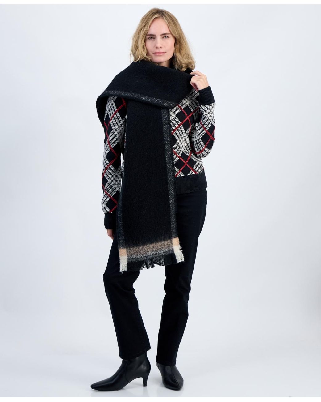 Style & Co. Black Bordered Blanket Wrap
